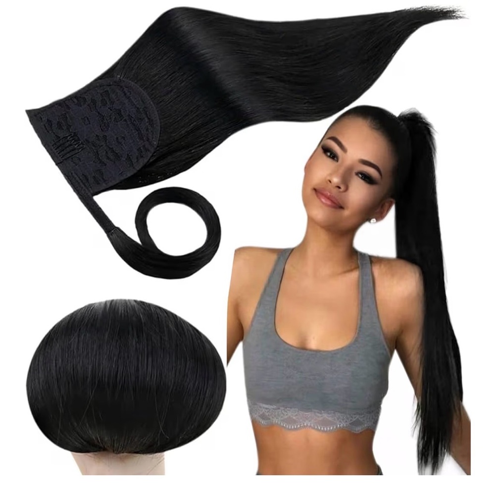 Human hair pony tail wig extension